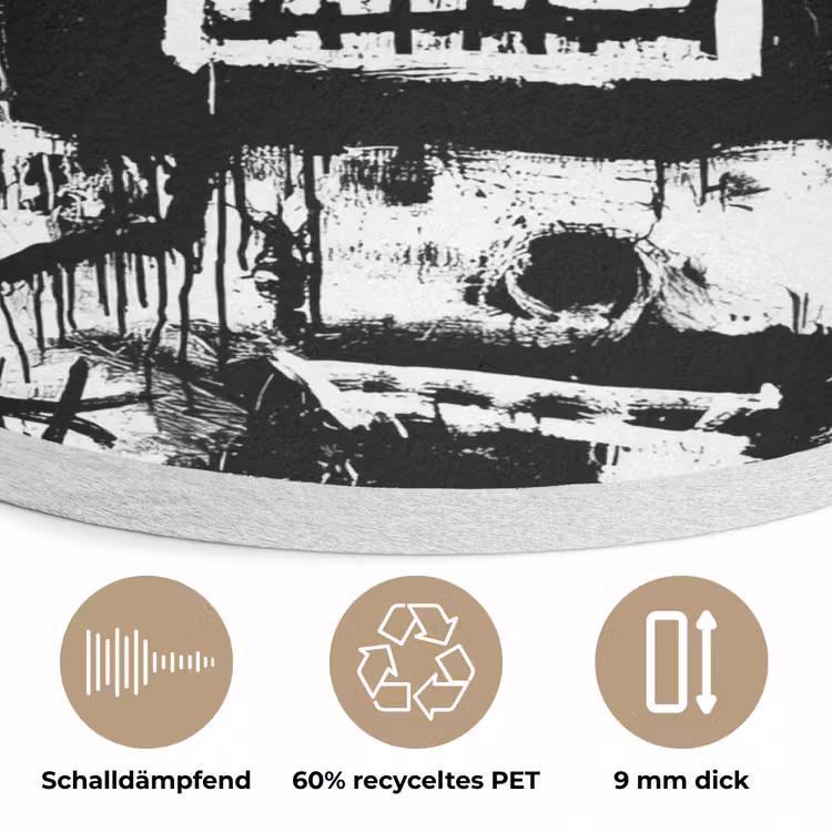Vormen - Gezocht - Zwart - Abstract Akoestische PET Vilt - Rond klein -closeup_DE