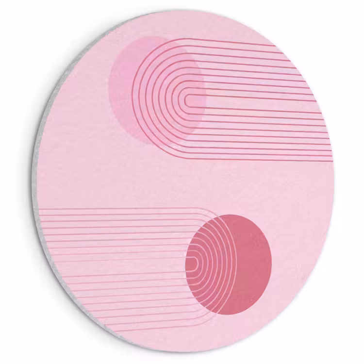 Vormen - Lijnen - Minimalistisch - Roze Akoestische PET Vilt - Rond klein -3d