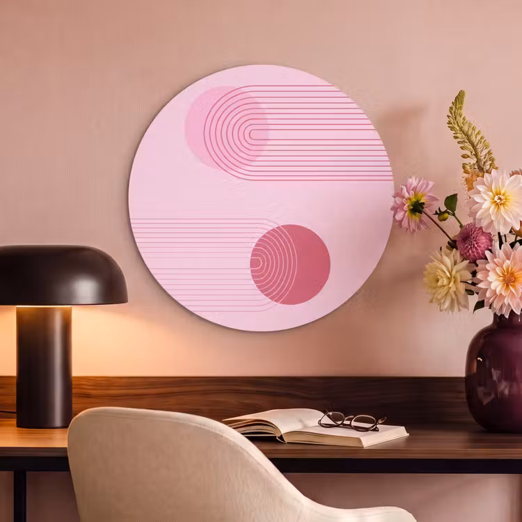 Vormen - Lijnen - Minimalistisch - Roze Akoestische PET Vilt - Rond klein -sfeer3
