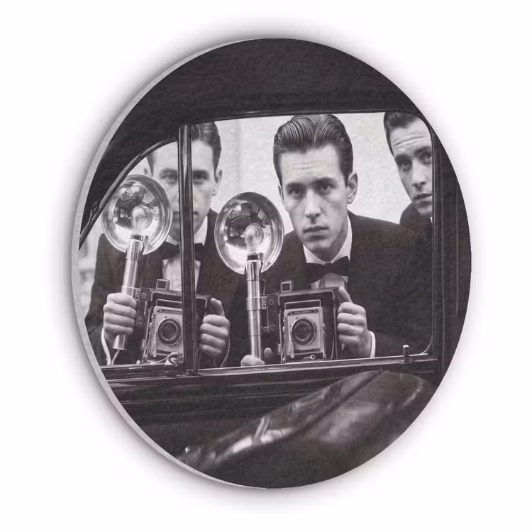 Fotograaf - Camera - Vintage - Journalistiek - Zwart-wit Akoestische PET Vilt - Rond klein -3d