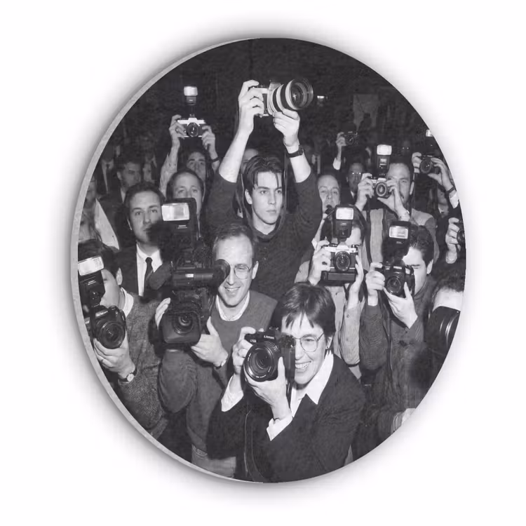 Fotografen - Menigte - Flitsers - Journalistiek Akoestische PET Vilt - Rond klein -3d