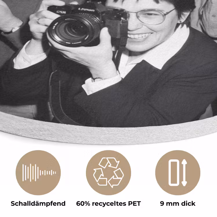 Fotografen - Menigte - Flitsers - Journalistiek Akoestische PET Vilt - Rond klein -closeup_DE