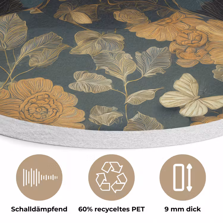 Vrouw - Bladeren - Goud - Vlinders Akoestische PET Vilt - Rond klein -closeup_DE