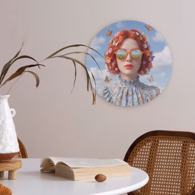Vrouw - Bloemen - Zomer - Portret - Kleurrijk Akoestische PET Vilt - Rond klein -sfeer3