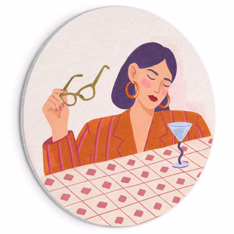 Vrouw - Bril - Cocktail - Illustratie - Modern Akoestische PET Vilt - Rond klein -3d