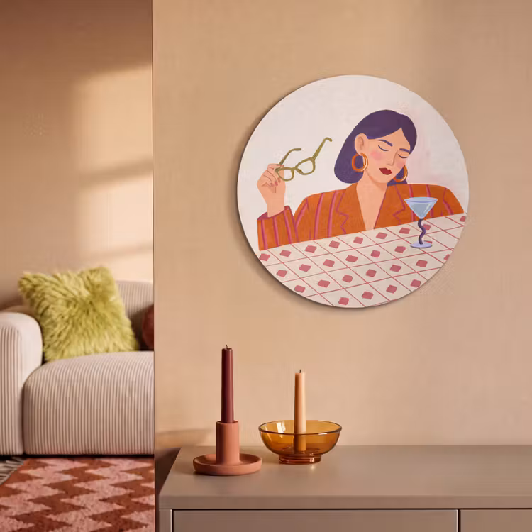 Vrouw - Bril - Cocktail - Illustratie - Modern Akoestische PET Vilt - Rond klein -sfeer1