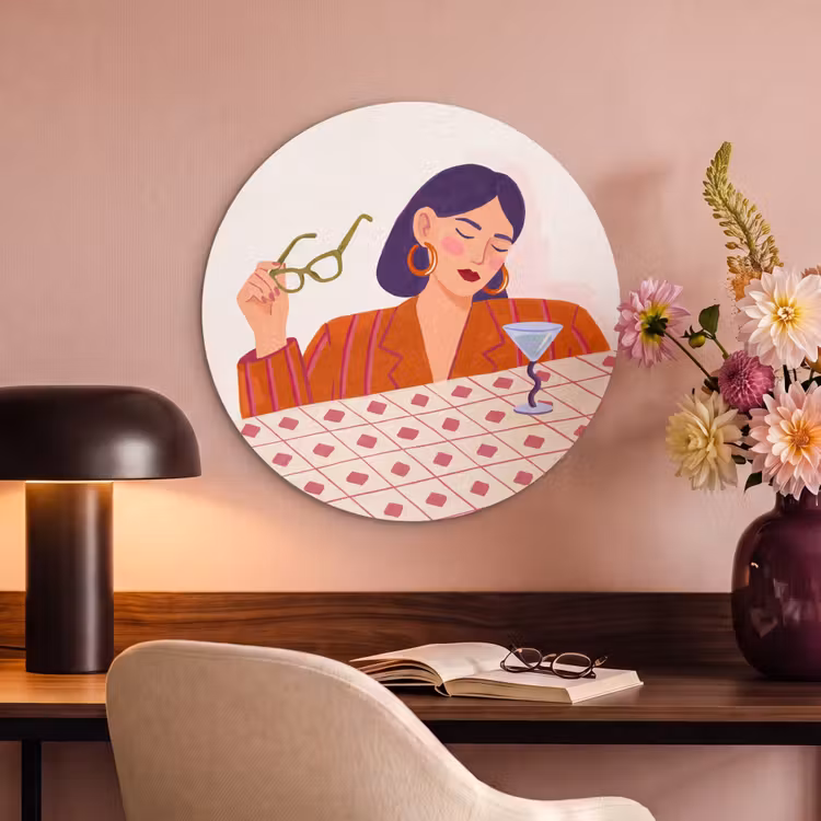 Vrouw - Bril - Cocktail - Illustratie - Modern Akoestische PET Vilt - Rond klein -sfeer3