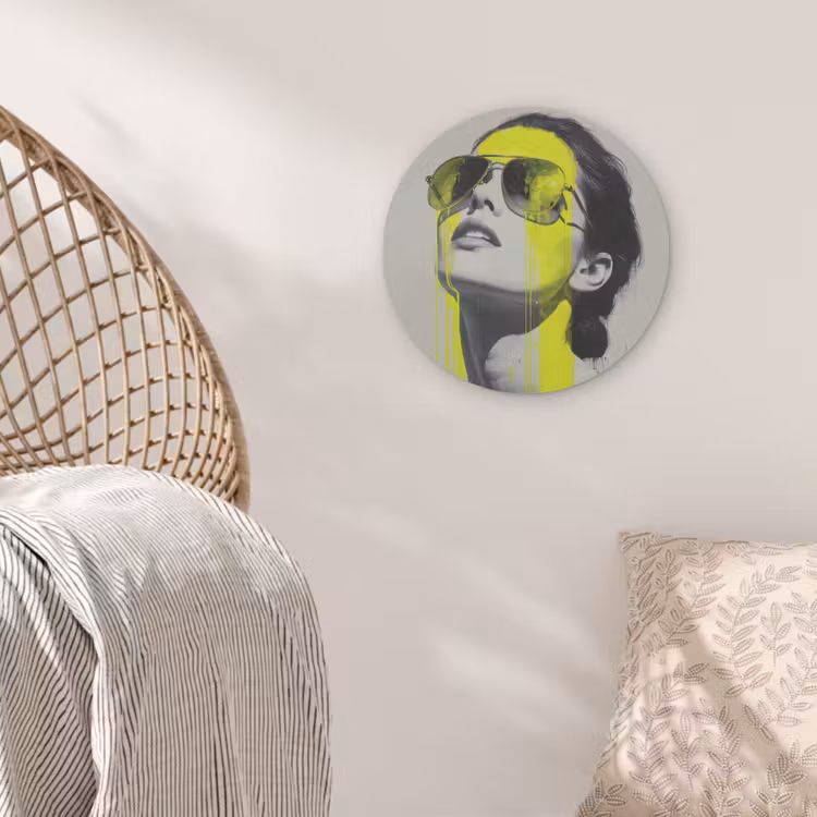 Vrouw - Bril - Verf Akoestische PET Vilt - Rond klein -sfeer4