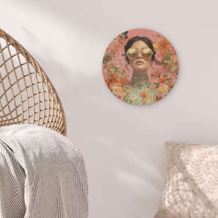 Vrouw - Bril - Roze - Bloemen Akoestische PET Vilt - Rond klein -sfeer4