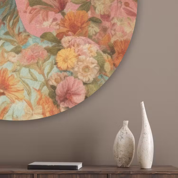 Vrouw - Bril - Roze - Bloemen Akoestische PET Vilt - Rond klein -sfeer5_closeup