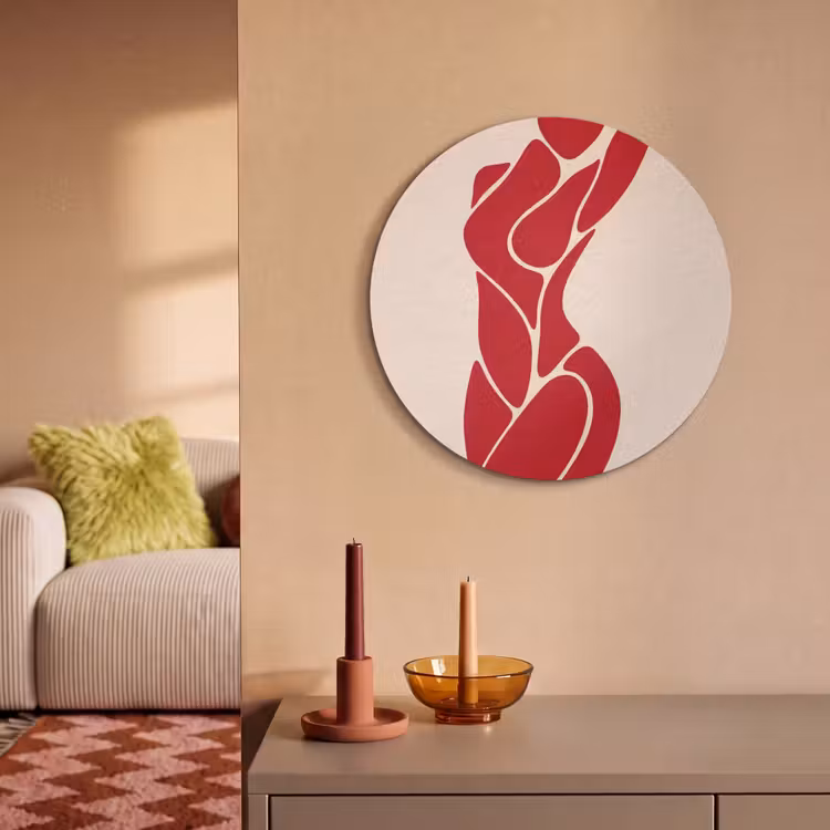 Vrouw - Figuur - Abstract - Modern - Rood Akoestische PET Vilt - Rond klein -sfeer1