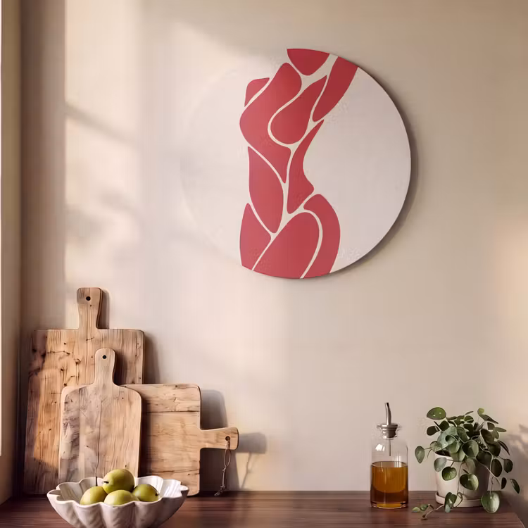 Vrouw - Figuur - Abstract - Modern - Rood Akoestische PET Vilt - Rond klein -sfeer2