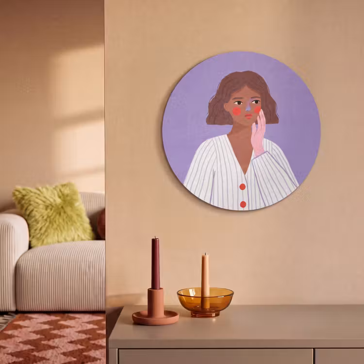Vrouw - Gezicht - Mensen - Abstract - Kleurrijk Akoestische PET Vilt - Rond klein -sfeer1