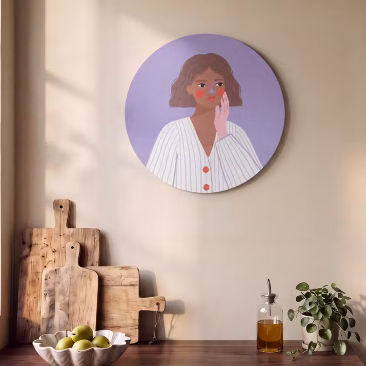 Vrouw - Gezicht - Mensen - Abstract - Kleurrijk Akoestische PET Vilt - Rond klein -sfeer2