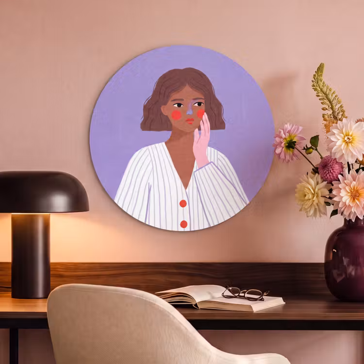Vrouw - Gezicht - Mensen - Abstract - Kleurrijk Akoestische PET Vilt - Rond klein -sfeer3