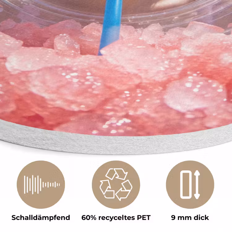 Vrouw - Drank - Zomer - Roze - Blauw Akoestische PET Vilt - Rond klein -closeup_DE