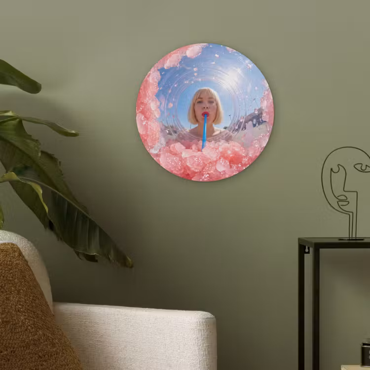 Vrouw - Drank - Zomer - Roze - Blauw Akoestische PET Vilt - Rond klein -sfeer2