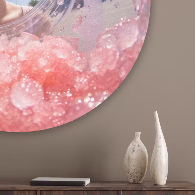 Vrouw - Drank - Zomer - Roze - Blauw Akoestische PET Vilt - Rond klein -sfeer5_closeup
