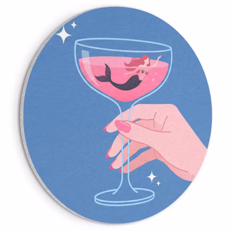 Vrouw - Glas - Abstract - Roze - Blauw Akoestische PET Vilt - Rond klein -3d