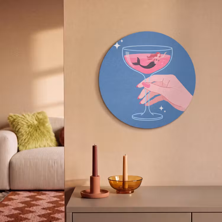 Vrouw - Glas - Abstract - Roze - Blauw Akoestische PET Vilt - Rond klein -sfeer1