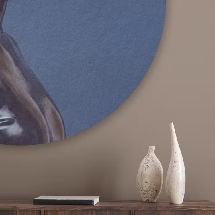 Vrouw - Goudvis - Hoofd - Abstract - Blauw Akoestische PET Vilt - Rond klein -sfeer5_closeup