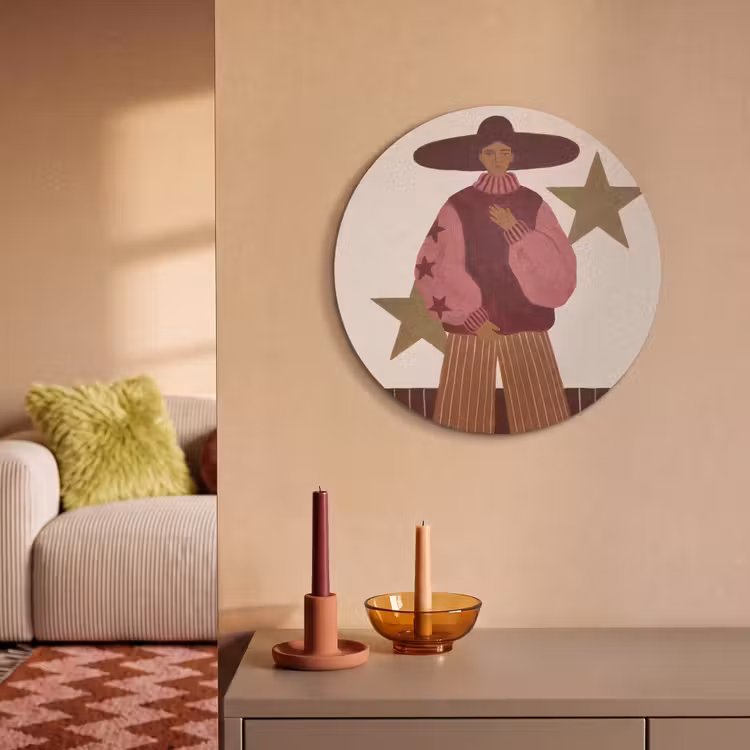 Vrouw - Hoed - Abstract - Modern - Portret Akoestische PET Vilt - Rond klein -sfeer1