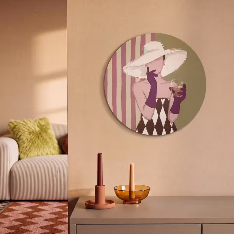 Vrouw - Hoed - Mode - Abstract - Kleurrijk Akoestische PET Vilt - Rond klein -sfeer1