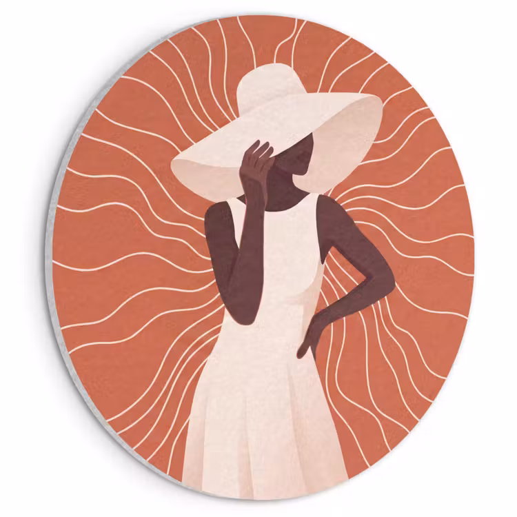 Vrouw - Hoed - Portret - Modern - Beige Akoestische PET Vilt - Rond klein -3d