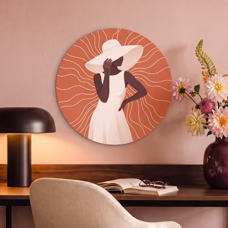 Vrouw - Hoed - Portret - Modern - Beige Akoestische PET Vilt - Rond klein -sfeer3