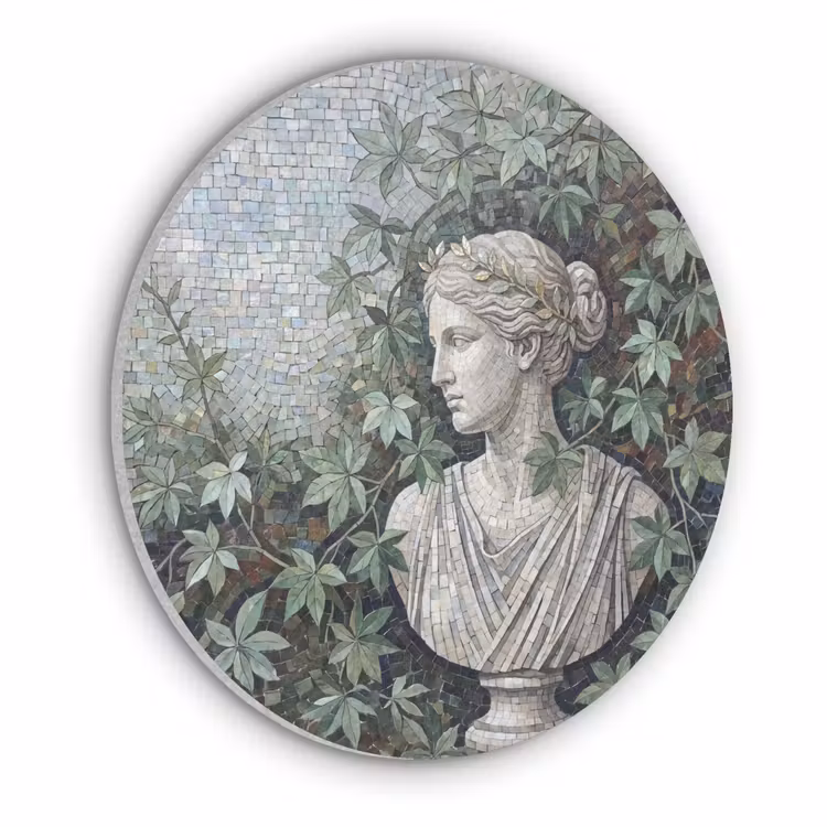 Vrouw - Klassiek - Mozaiëk - Natuur - Groen Akoestische PET Vilt - Rond klein -3d
