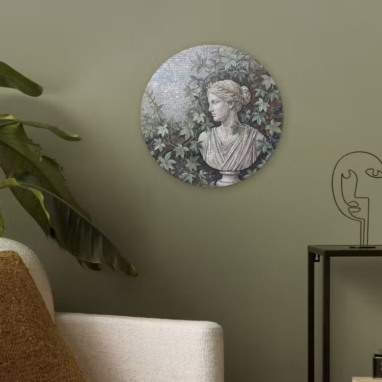Vrouw - Klassiek - Mozaiëk - Natuur - Groen Akoestische PET Vilt - Rond klein -sfeer2