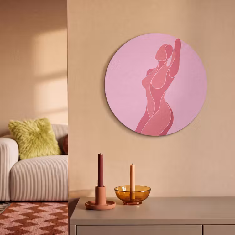 Vrouw - Lichaam - Abstract - Roze Akoestische PET Vilt - Rond klein -sfeer1