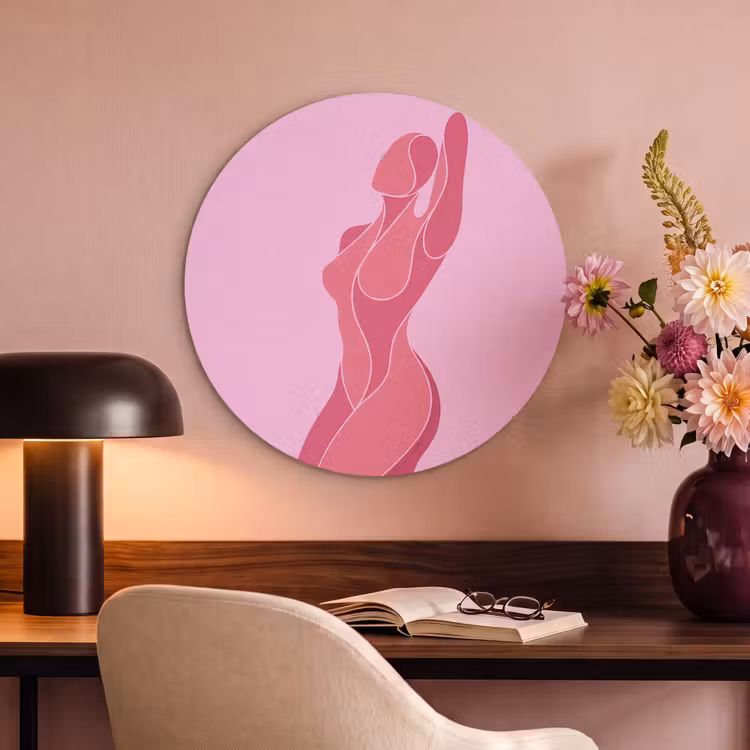 Vrouw - Lichaam - Abstract - Roze Akoestische PET Vilt - Rond klein -sfeer3