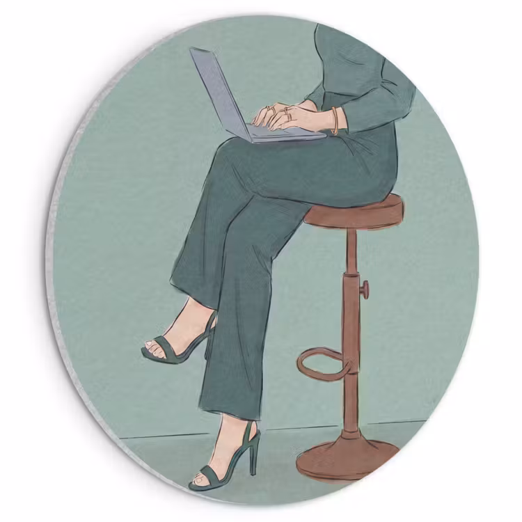 Vrouw - Laptop - Zittend - Illustratie - Groen Akoestische PET Vilt - Rond klein -3d