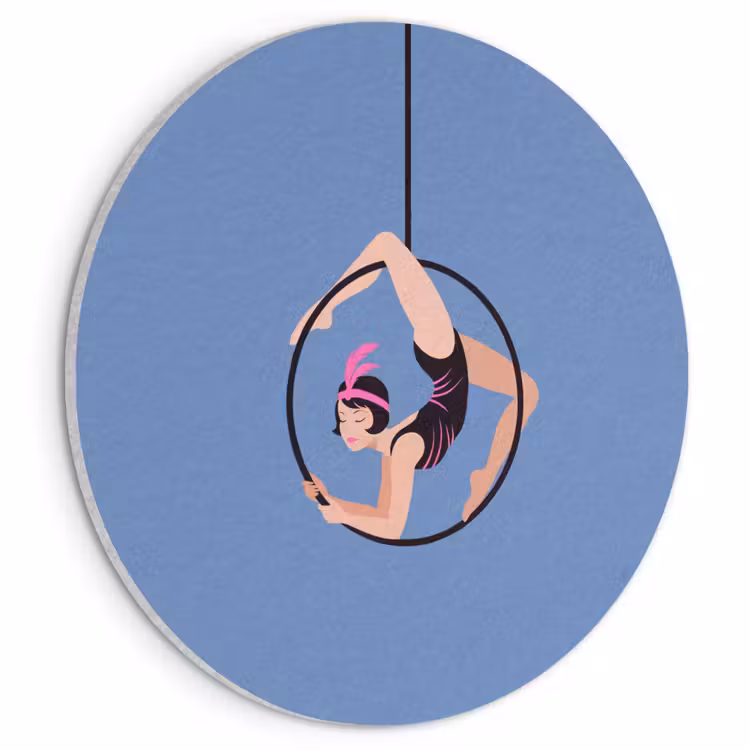 Vrouw - Aerial hoop - Art deco - Illustratie - Blauw Akoestische PET Vilt - Rond klein -3d