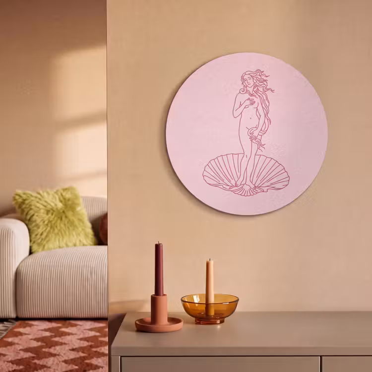 Vrouw - Schelp - Kunst - Lijntekening - Roze Akoestische PET Vilt - Rond klein -sfeer1