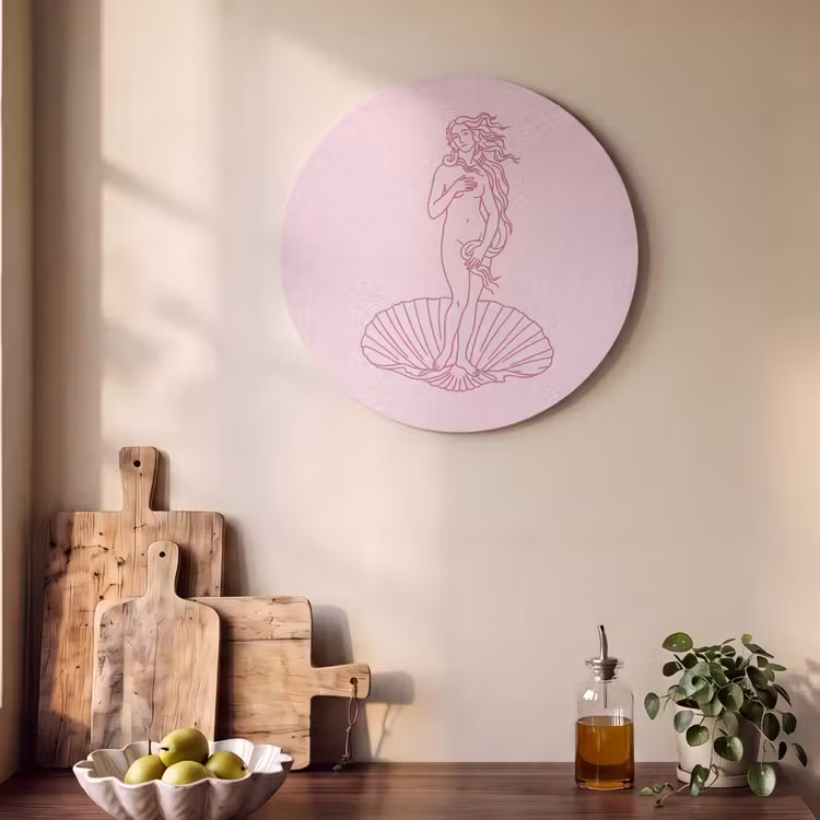 Vrouw - Schelp - Kunst - Lijntekening - Roze Akoestische PET Vilt - Rond klein -sfeer2