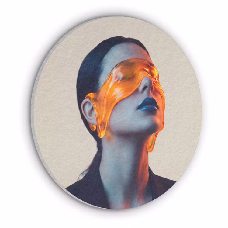 Vrouw - Oranje - Abstract - Modern - Kleurrijk Akoestische PET Vilt - Rond klein -3d