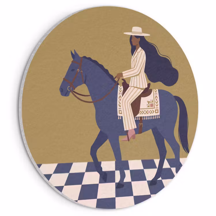 Vrouw - Paard - Rijden - Modern - Abstract Akoestische PET Vilt - Rond klein -3d