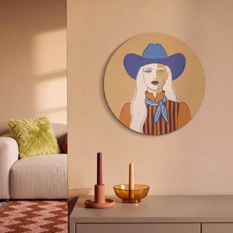 Vrouw - Portret - Abstract - Kleurrijk - Modern Akoestische PET Vilt - Rond klein -sfeer1