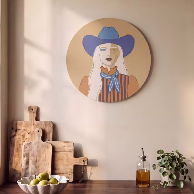 Vrouw - Portret - Abstract - Kleurrijk - Modern Akoestische PET Vilt - Rond klein -sfeer2