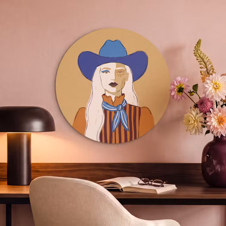 Vrouw - Portret - Abstract - Kleurrijk - Modern Akoestische PET Vilt - Rond klein -sfeer3