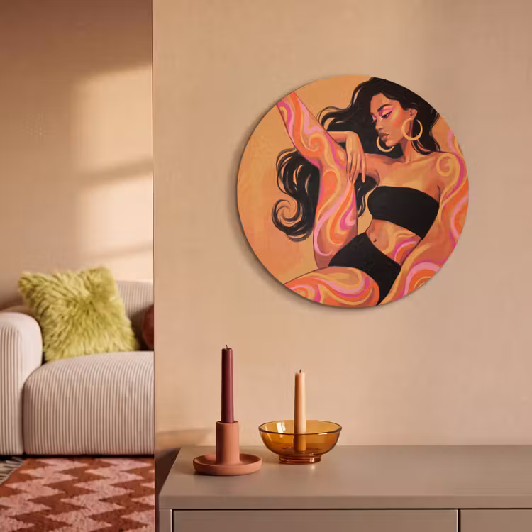 Vrouw - Portret - Abstract - Modern - Kleurrijk Akoestische PET Vilt - Rond klein -sfeer1