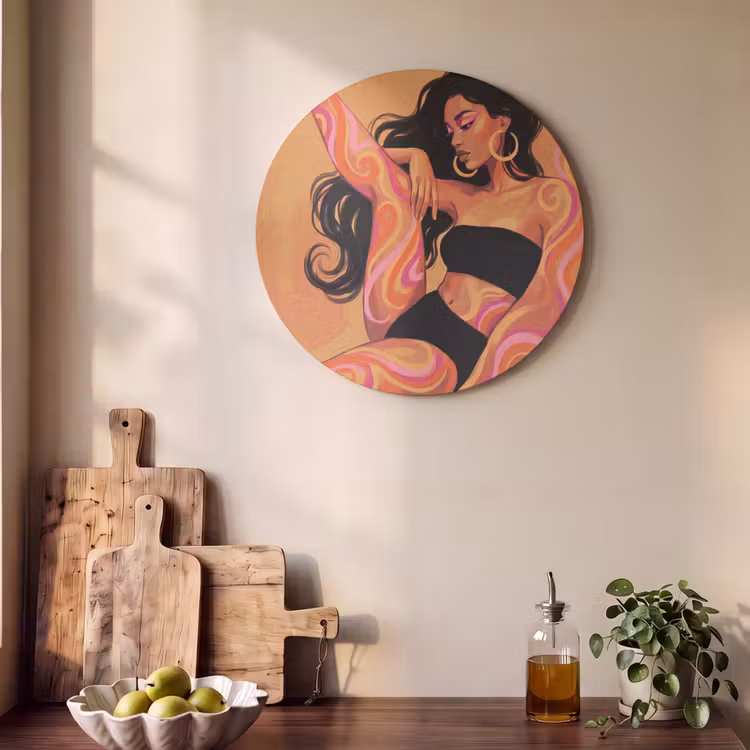 Vrouw - Portret - Abstract - Modern - Kleurrijk Akoestische PET Vilt - Rond klein -sfeer2