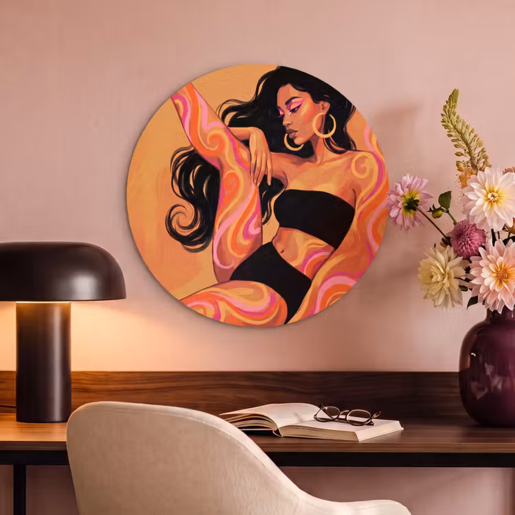 Vrouw - Portret - Abstract - Modern - Kleurrijk Akoestische PET Vilt - Rond klein -sfeer3