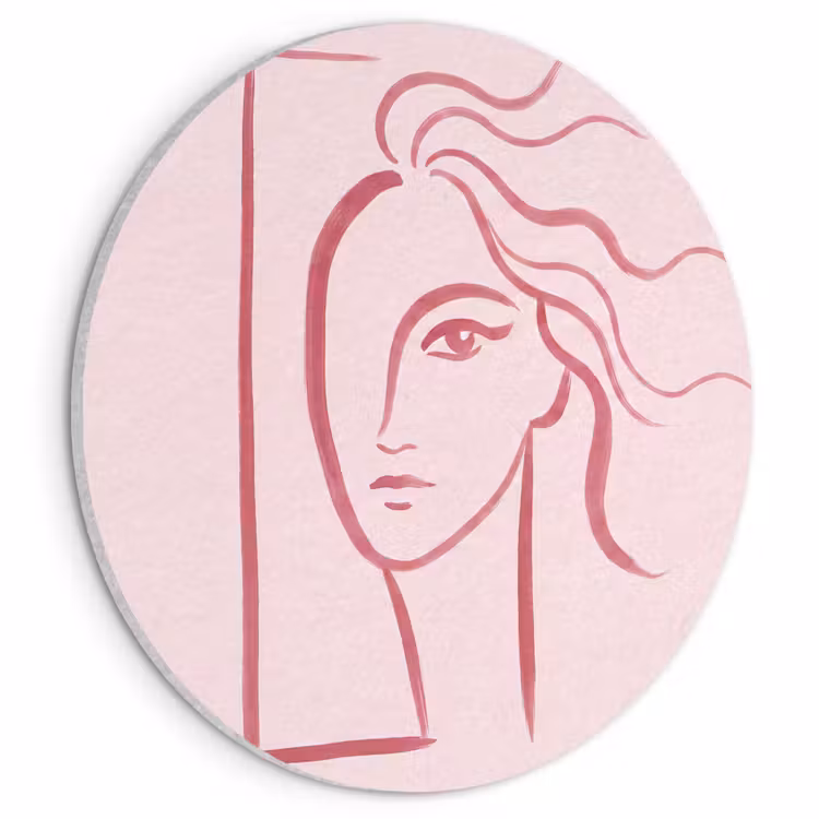 Vrouw - Portret - Abstract - Lijnkunst - Rood Akoestische PET Vilt - Rond klein -3d