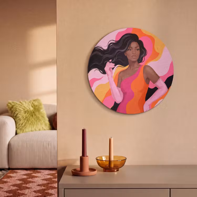 Vrouw - Portret - Kleurrijk - Modern - Kunst Akoestische PET Vilt - Rond klein -sfeer1