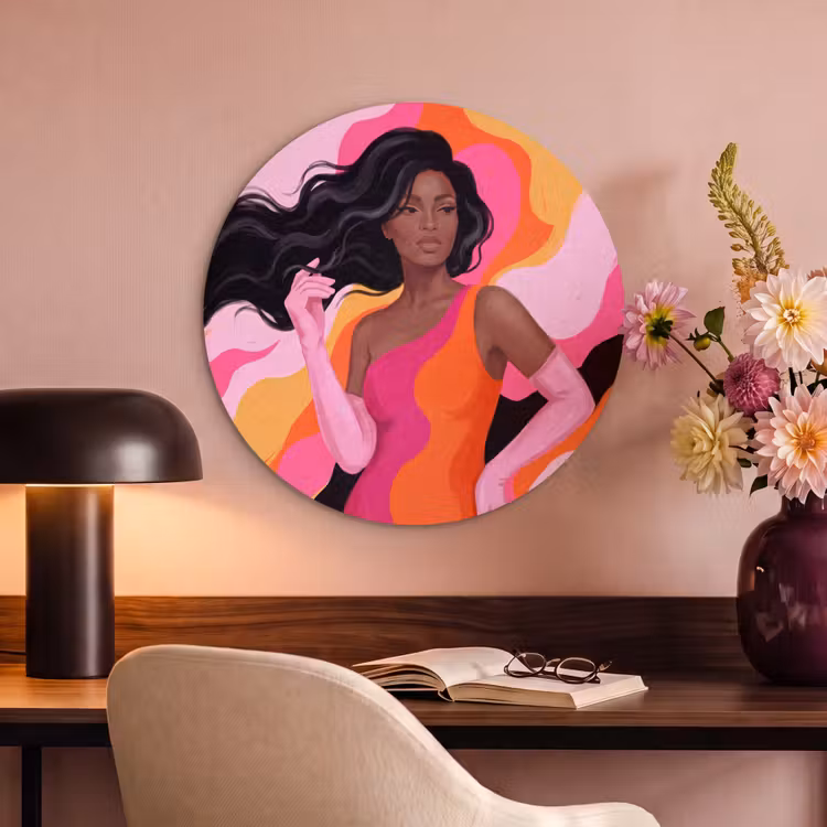 Vrouw - Portret - Kleurrijk - Modern - Kunst Akoestische PET Vilt - Rond klein -sfeer3