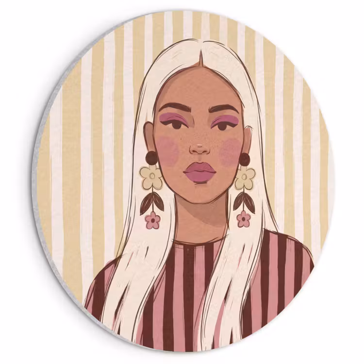 Vrouw - Portret - Illustratie - Modern - Roze Akoestische PET Vilt - Rond klein -3d