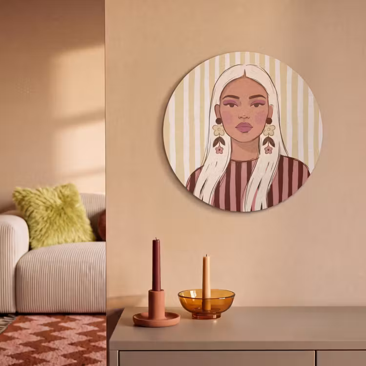 Vrouw - Portret - Illustratie - Modern - Roze Akoestische PET Vilt - Rond klein -sfeer1